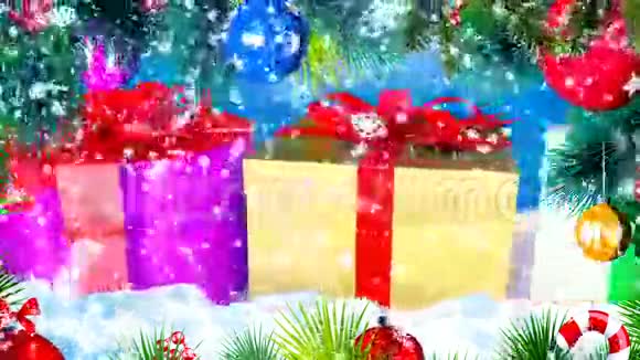 高清循环背景与漂亮的雪花和圣诞礼品盒视频的预览图