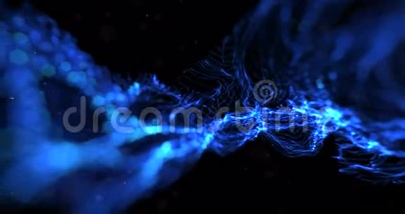 抽象的流阵彩色的闪光闪耀着蓝色的线条黑色背景科学和研究上的粒子视频的预览图