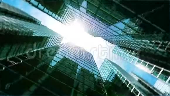 镜头转向摩天大楼看太阳美丽的循环动画视频的预览图