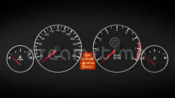 汽车仪表板面板与速度计和速度计启动引擎视频的预览图