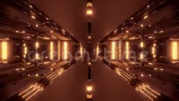 未来主义科幻隧道走廊与凉爽好的反射3d渲染运动壁纸背景无尽循环vj视频的预览图