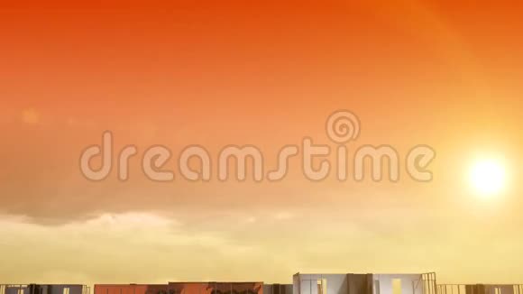 在橙色的天空上生长的建筑物和太阳高清1080视频的预览图