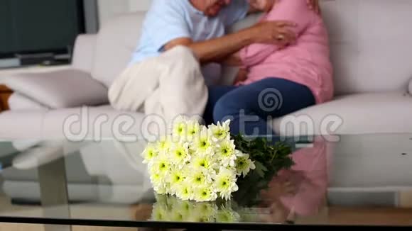 年长夫妇在沙发上拥抱视频的预览图