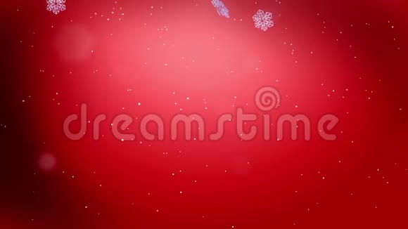 美丽的3D雪花在空气中缓慢地漂浮并在红色背景上发光作为圣诞动画使用新年视频的预览图