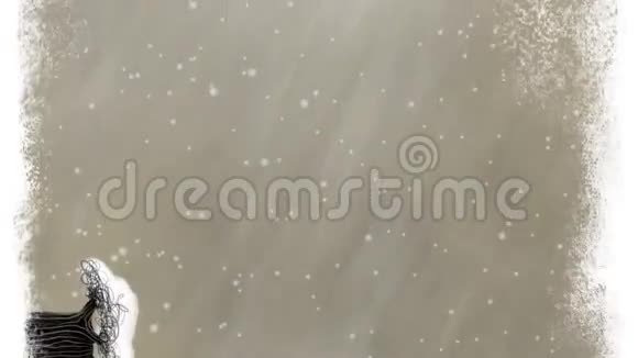 动画雪花艺术标题背景与树木和雪花视频的预览图