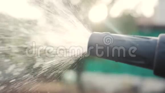 园艺园林护理理念生活方式泼水慢动作视频拿着花园水管浇水的女人视频的预览图