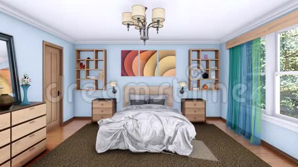 舒适的现代卧室室内三维动画视频的预览图