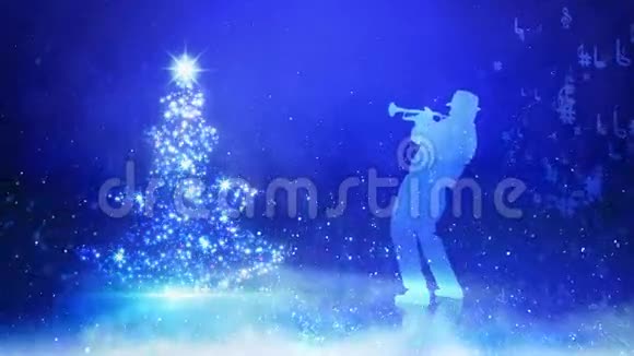圣诞树音乐家蓝色背景视频的预览图