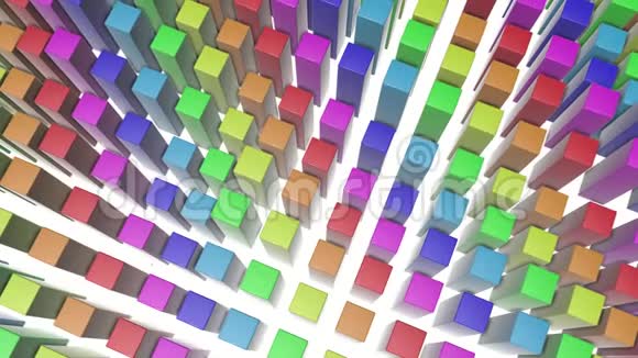 五彩三维立方体慢慢飞翔抽象动画3D渲染视频的预览图