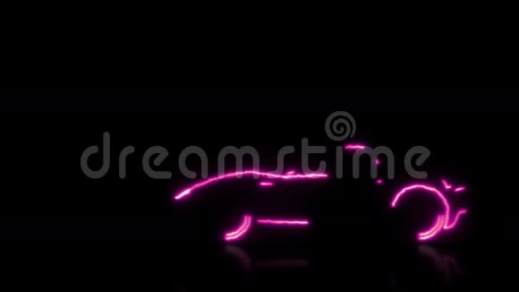 甜粉色的未来派女子超级汽车抽象动画用黑色孤立未来派的光束线框制作视频的预览图