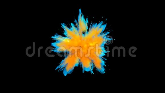 橙色蓝色爆炸彩色烟雾爆炸液体粒子阿尔法哑光视频的预览图