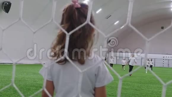 室内足球场上踢足球的小孩视频的预览图