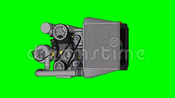 涡轮增压四缸高性能发动机为跑车模型绕中轴线旋转环类视频的预览图