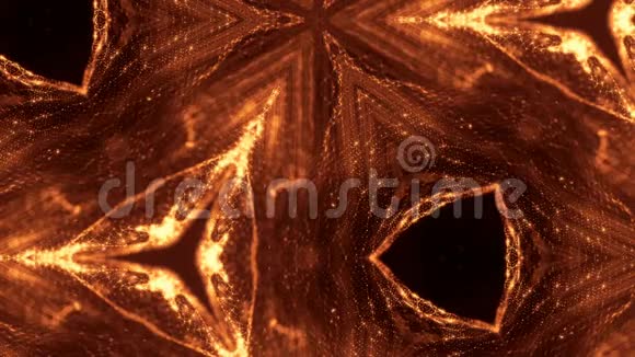 在黑暗背景下闪耀的金色粒子的三维组成具有深度和波克效应照明视频的预览图
