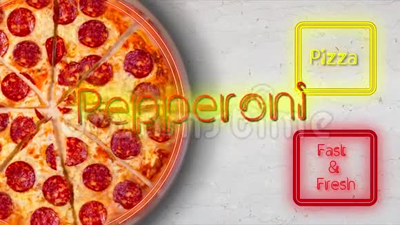 一个带有发光霓虹灯字母的比萨饼标志的图像视频的预览图