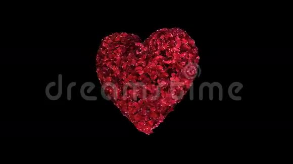 红玫瑰花瓣固定的心脏动画视频的预览图