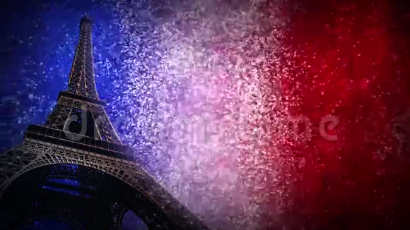 带埃菲尔铁塔环的法国闪光旗天空视频的预览图