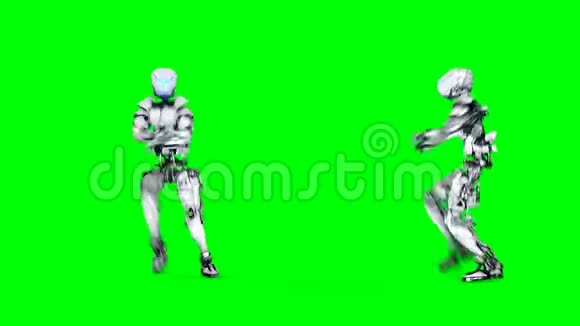有趣的机器人在跳舞真实的运动和反射4K绿屏镜头视频的预览图