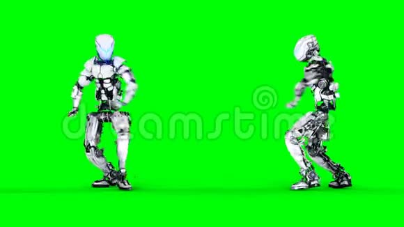 有趣的机器人在跳舞真实的运动和反射4K绿屏镜头视频的预览图