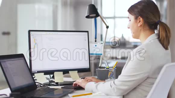 在办公室工作的计算机女程序员视频的预览图