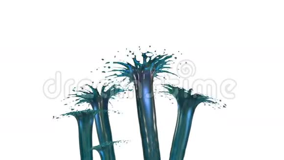 美丽的喷泉喷射液体像蓝色的果汁喷泉与许多液体流上升高3D渲染非常高视频的预览图