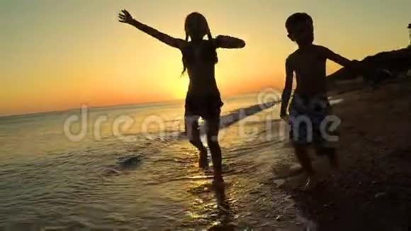 快乐的孩子们在海滩上玩耍视频的预览图