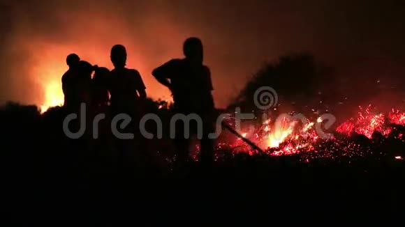消防员在夜间森林火灾视频的预览图