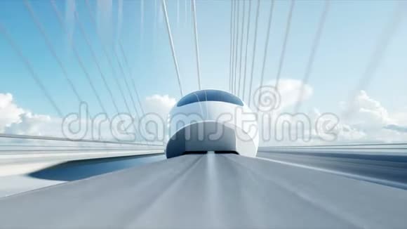 桥上未来派旅客列车的三维模型开得很快未来的概念现实的4k动画视频的预览图
