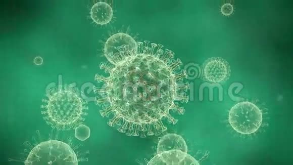 病毒漂浮在绿色背景动画上视频的预览图