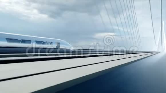 桥上未来派旅客列车的三维模型开得很快未来的概念现实的4k动画视频的预览图