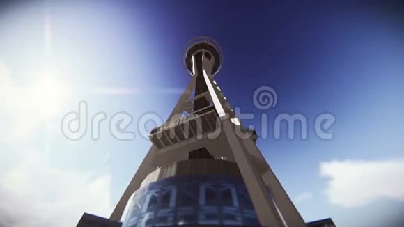 西雅图飞过太空针的飞机视频视频的预览图