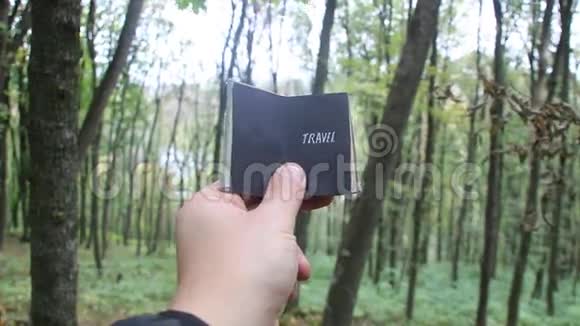 旅游理念用文字书写背景中的森林视频的预览图