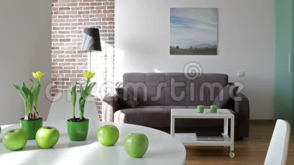 斯堪的纳维亚风格的新现代公寓的内部运动全景图视频的预览图