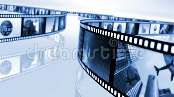 动画循环可旋转胶片卷轴黑色和蓝色4K视频的预览图