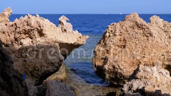 落基海滩在红海和悬崖附近的珊瑚礁埃及红海海岸度假村视频的预览图