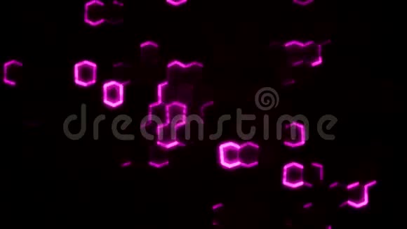带有霓虹灯效果背景的紫色抽象六边形动画视频的预览图