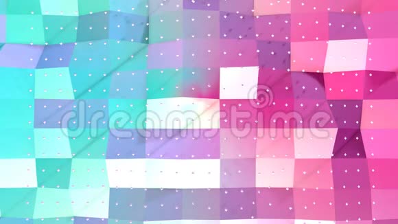 抽象简单的蓝色粉红色低聚三维表面和飞行白色晶体作为美丽的背景软几何低聚视频的预览图