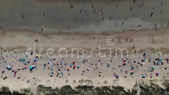 海浪沙滩人们从无人驾驶飞机兰扎达海滩海水浴西班牙加利西亚视频的预览图