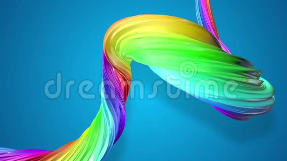 抽象背景与彩虹颜色条纹移动在螺旋和闪亮的蓝色背景在4K三维无缝视频的预览图
