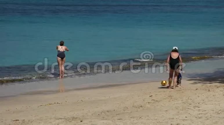 一家人在热带海滩上玩耍视频的预览图