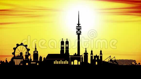 慕尼黑城市天际线日落时光流逝视频的预览图