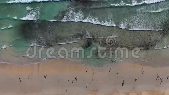 海浪沙滩人们从无人驾驶飞机兰扎达海滩海水浴西班牙加利西亚视频的预览图