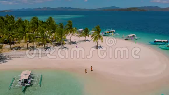 菲律宾热带岛白色沙滩和棕榈树视频的预览图