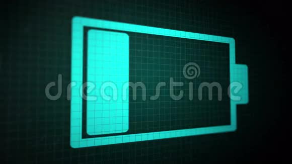 循环动画背景与充电电池图标蓝色在黑色像素屏幕上无缝环视频的预览图