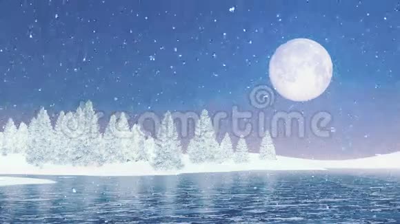 白雪皑皑大圆月下冰封的湖面视频的预览图