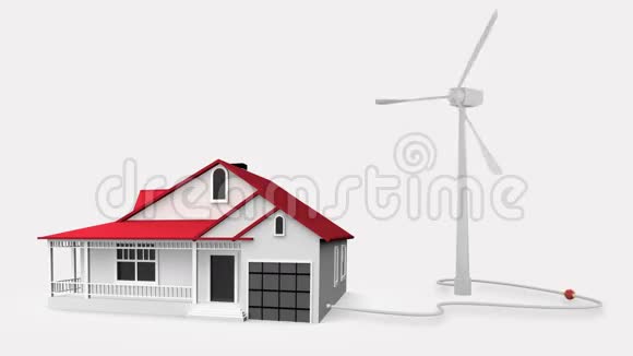 风力发电机发电房屋动画视频的预览图
