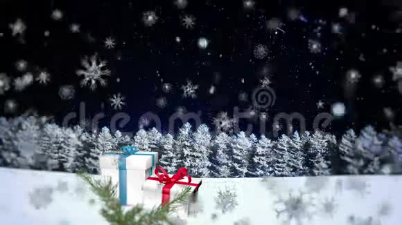 3D雪花飘落在圣诞背景1视频的预览图
