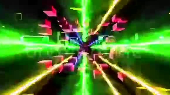 用激光束进行彩色变换科幻幻想维隧道路径或翘曲区的无缝三维动画视频的预览图