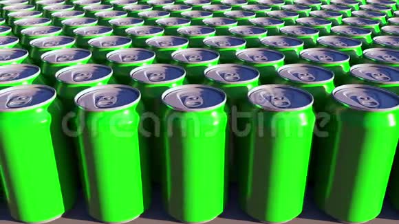通用绿色铝罐软饮料或啤酒生产回收包装3D绘制视频的预览图