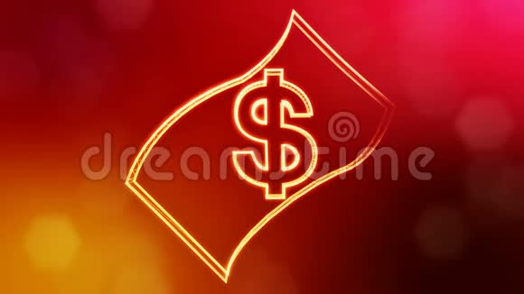 钞票徽上的美元标志发光粒子的金融背景3D无缝动画与景深视频的预览图